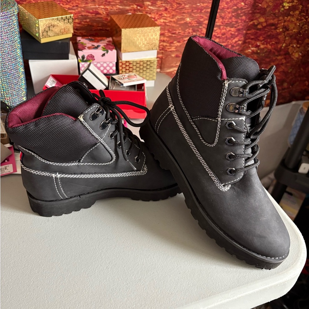 Tommy Hilfiger Black and Pink Combat Boots